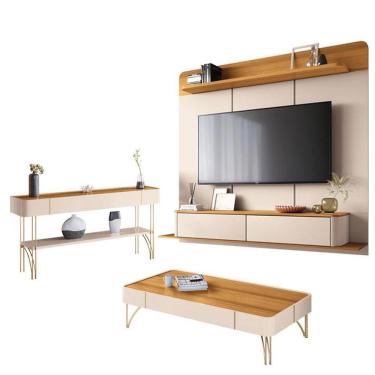 Imagem de Home Suspenso Galax E Aparador Vivant E Mesa Cadenza Cinamomo Off White - Hb Móveis