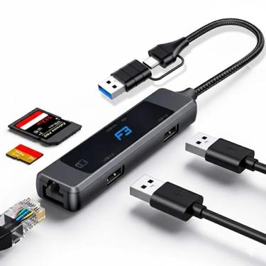 Imagem de HUB F3 USB-C/A 3.0, para 1x USB 3.0, 1x USB 2.0, Ethernet, Cartão SD e MicroSD - JC-TYC-R04-Unissex