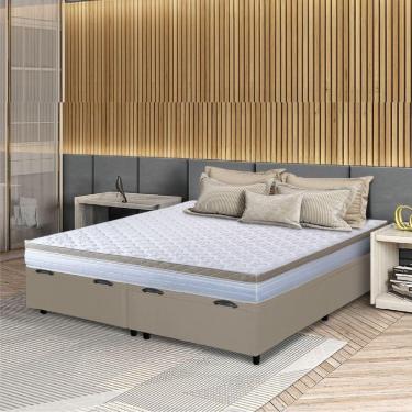 Imagem de Cama Box Baú Casal Queen Colchão Com Molas Ensacadas 158x198x63cm Dunas Branco/bege Hellen Branco / Bege