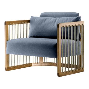 Imagem de Poltrona Com Braço Mava Algodão Azul Madeira Cedro Corda Plana Poliéster Azul