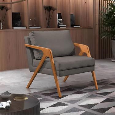 Imagem de Poltrona Mona Monique Luxo Base Madeira Maciça Cerejeira Veludo Grafite