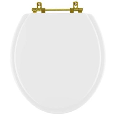 Imagem de Tampa De Vaso Laqueado Izy Branco Para Bacia Deca Com Ferragem Dourada