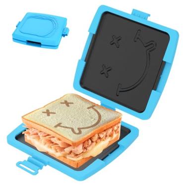 Imagem de Smile Microondas Sanduicheira Portátil 3 Minutos Micro-ondas Toastie Maker Grill Seguro Panini Press Lavável na Máquina de Lavar Louça Seguro para Viagens Escritório Dormitório RV (Azul)