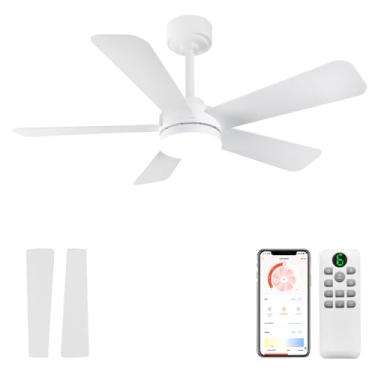Imagem de GESUM Ventiladores de teto de 101 cm com luzes, ventilador de teto externo com aplicativo e controle remoto, reversível, 6 velocidades, regulável 3CCT, ventilador de teto branco com luz para sala de