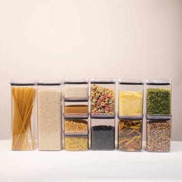 Imagem de Kit 12 Potes Hermético Transparente Quadrado Para Porta Mantimento Cozinha