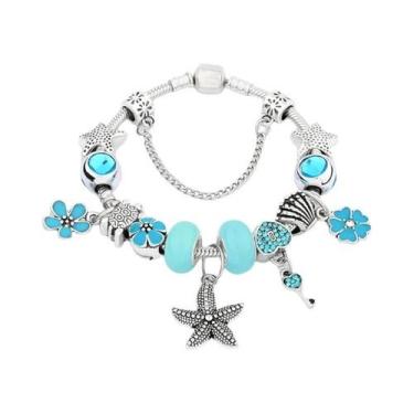 Imagem de Pulseira De Cristal Murano Azul Com Charme De Golfinho Para Mulheres, 