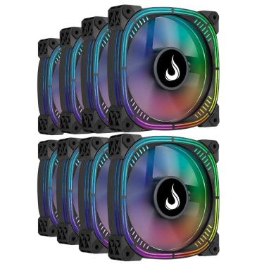 Imagem de Kit 8 Fans Rise Mode Aura Pro ARGB 120mm C/ Controladora - RM-AUB-02-ARGB