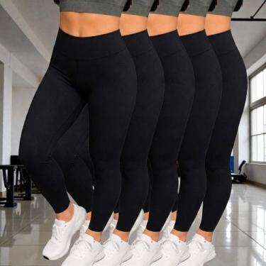 Imagem de Kit c/ 5 CALÇAS Legging BASICA 2 Cintura Alta Fitness Treino Casual Pr
