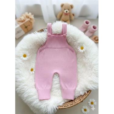 Imagem de Jardineira Macacão Tricot Bebê Recém Nascido Vira Pé Menina e Menino -