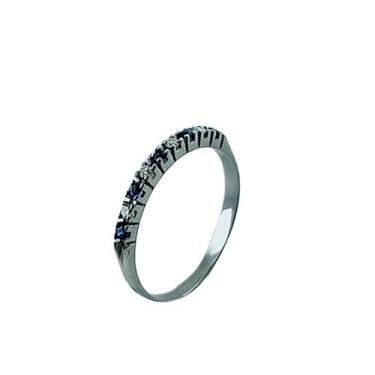 Imagem de Anel em Ouro Branco 18K Meia Aliança com Diamantes e Safiras - Joia Ex