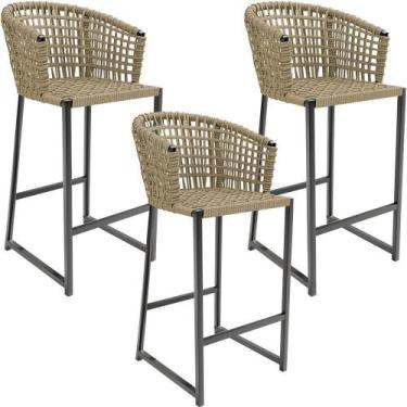 Imagem de Kit 03 Banqueta Área Gourmet Cozinha Varanda D04 Bege - LYAM DECOR