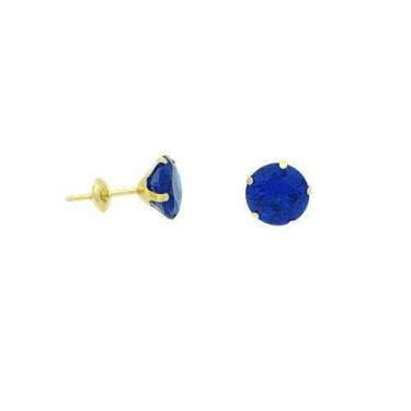 Imagem de Brinco em Ouro 18K com Zircônia Redonda Azul Escuro - Joia Elegante - 