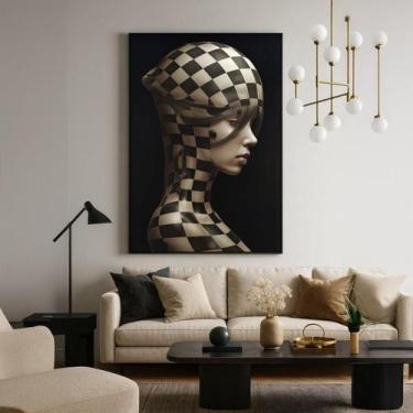 Imagem de Quadro Canvas Arte Mulher Preto E Bege 70X50Cm Mold Preta - Quadros On