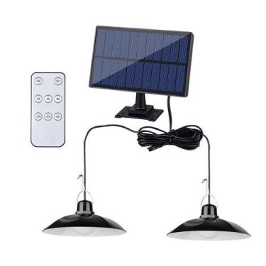 Imagem de Luminária pendente LED solar de cabeça dupla com controle remoto IP65 