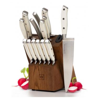 Imagem de Conjunto de Facas STYLED SETTINGS em Aço Inoxidável com Bloco de Bancada e Afiador Embutido, 14 Peças, Branco