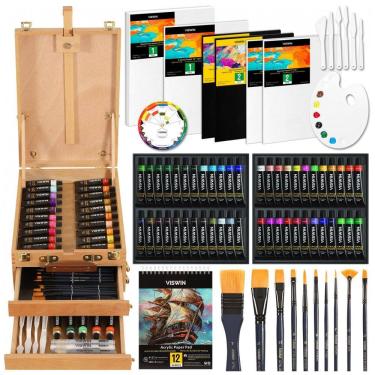Imagem de Kit de Pintura Conjunto Artístico com 78 Peças, Inclui 48 Tintas, VISWIN, Marrom