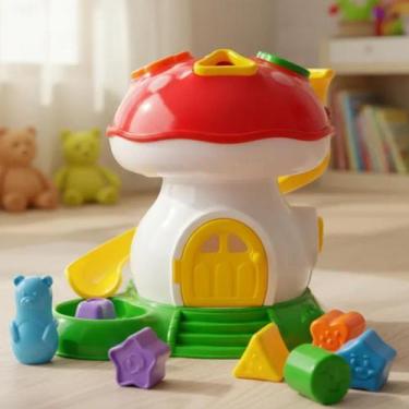 Imagem de Brinquedo Educativo Cogumelo Casinha Peças Encaixe Bebê 1ano Presente 