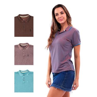 Imagem de Camisa Polo Feminina Manga Curta Piquet Dia a Dia Kit 4-Feminino