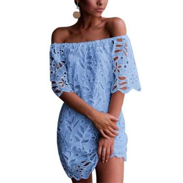 Imagem de Vestido PRETTYGARDEN Curto de Renda Floral Ombro a Ombro Azul XL