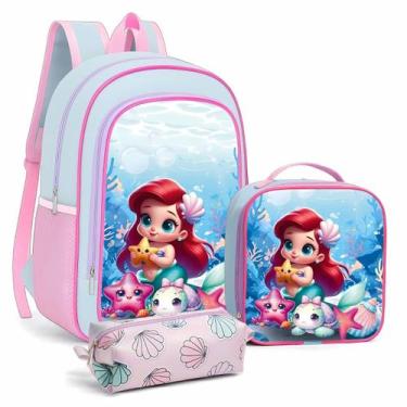 Imagem de Kit Mochila Escolar Infantil Costas com Lancheira e Estojo Coral Menin