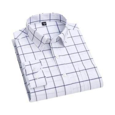 Imagem de Camisa Formal Masculina De Manga Longa 100% Algodão, Estampa Xadrez, C