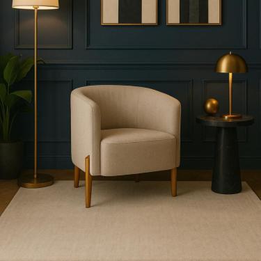 Imagem de Poltrona Requinte Linho Elegante Pés Madeira Sala Escritório