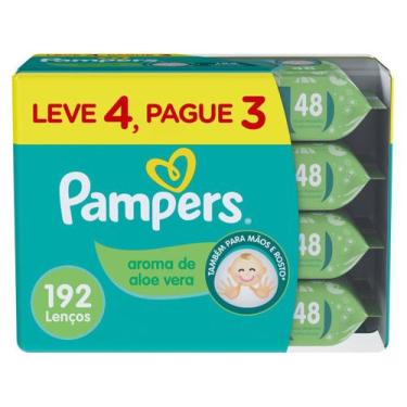 Imagem de Kit Lenço Umedecido Pampers Aroma de Aloe Vera - 4 Pacotes com 48 Unid