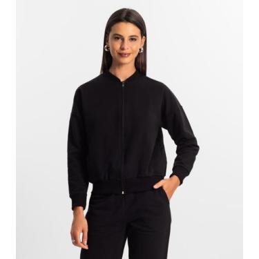 Imagem de Jaqueta Feminina Básica de Moletom Rovitex Preto, M, Preto