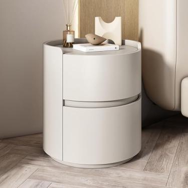Imagem de Mesa de cabeceira branca de madeira maciça para quarto moderno e minimalista Mesa de cabeceira redonda com gavetas de armazenamento Mesa lateral para quarto Cômoda Mesa de cabeceira de madei