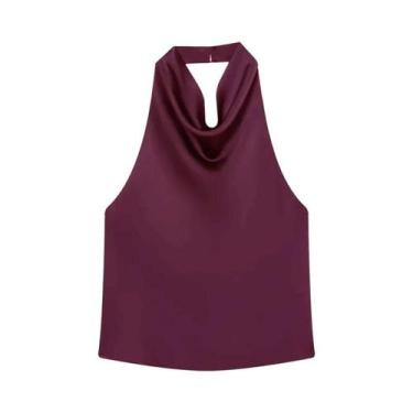 Imagem de Top Halter De Cetim Feminino Preto E Amarelo Sem Mangas Para O Verão -