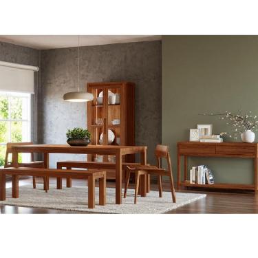 Imagem de Conjunto Sala Jantar Nature: Cristaleira, Aparador, Mesa, Banco e Cadeiras Rústico Escu...