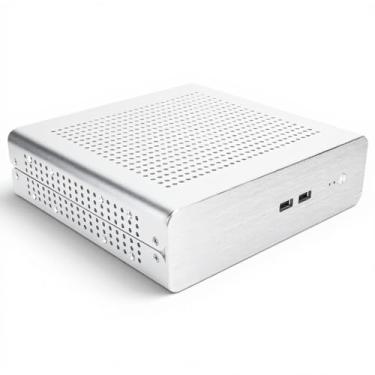 Imagem de Heayzoki Capa Mini ITX, chassi HTPC de alumínio ultrafino para placa-mãe ITX de 170 x 170 mm, suporta ventiladores 4 x 4010 e fonte de alimentação DC ATX, montável na parede (2 USB, 2 HDD/HDD de 1 x