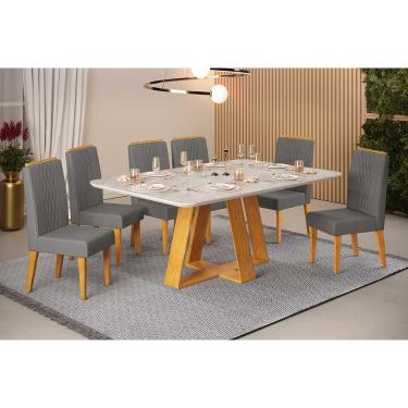Imagem de Conjunto: Mesa de Cozinha Celeste c/ Tampo Madeirado Retangular 170x90cm e 6 Cadeiras L...