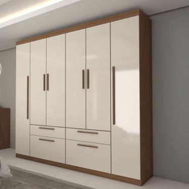 Imagem de Guarda-Roupa Casal Fortaleza 6 Portas 4 Gavetas Jatoba/Areia - Panorama Móveis