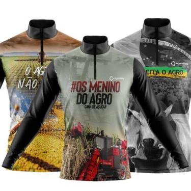 Imagem de Combo Kit 3 Camisas Masculinas Agro Manga Longa Zíper Proteção Uv Slim