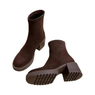 Imagem de Botas De Salto Alto Femininas Em Camurça, Estilo Chunky, Moda De Inver