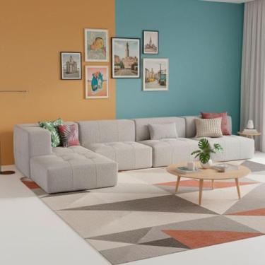 Imagem de Sofá Modular 4 Lugares 1 Braço Com Chaise Inflow Bouclé Linho Vem Na C