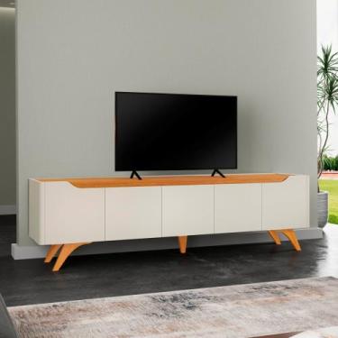 Imagem de Rack para TV até 75 Polegadas 100% MDF 220cm Pés em Madeira Maciça 4 P