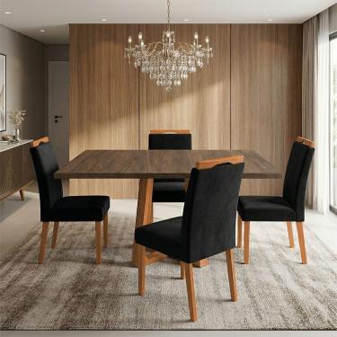 Imagem de Mesa Jantar Isabela 1,2m Freijó Pés Cerejeira 4 Cadeiras Heloísa Almofadada - Preto Veludo