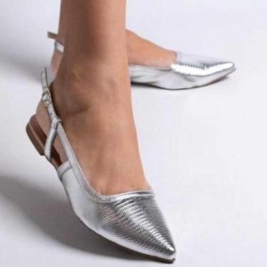Imagem de Mule Feminino Sapato Bico Fino Sandália Rasteira Aberto Atrás Slingbac