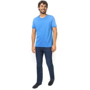Imagem de Camiseta Azul Dream Meia Malha 100% Algodão Gola Careca Tubular Sem Co