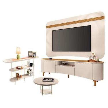 Imagem de Rack Bancada Elara e Painel Armony Off White Cinamomo com Mesa de Cent
