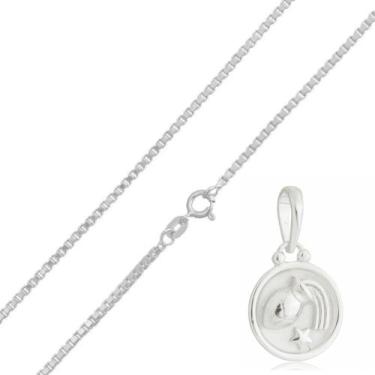 Imagem de Corrente Veneziana 50 Cm Pingente Signo Aquário Prata 925 Kl