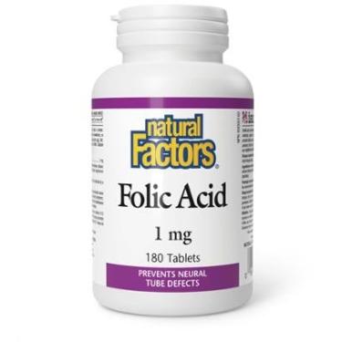 Imagem de Suplemento de fatores naturais: ácido fólico, 1 mg, 180 comprimidos-Unissex