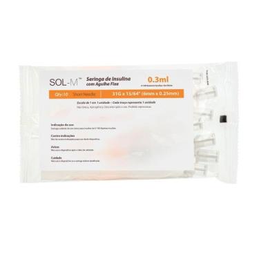 Imagem de Seringa de Insulina com Agulha Fixa 30UI Sol-M 0.3ml 31G 6 x 0,25mm co