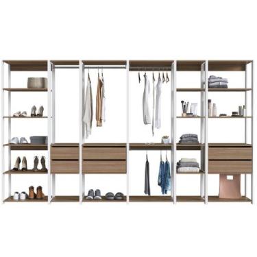 Imagem de Guarda Roupa Closet de 6 Módulos com Gaveta Branco e Montana Cabideiro