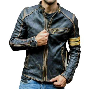 Imagem de Jaqueta de Couro Masculina Cafera Racer Vintage Rustica Desgastada Har