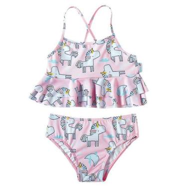 Imagem de Top com Calcinha Praia Unicórnio Rosa Elastano Proteção UV 50+ - Tip T