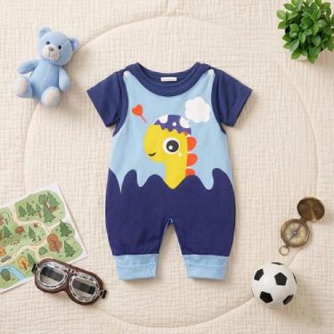 Imagem de Conjunto Jardineira Bebe Menino Dinossauro Algodão Luxo Roupa Mesversa