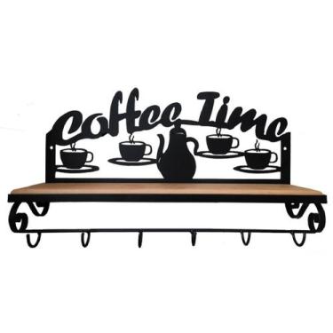 Imagem de Prateleira Ferro Madeira Rústica Coffee Time Estante Vintage - Aline
